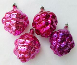4 Antique Vintage Russian Glass Ussr Christmas Ornaments Tree Decorations Berrie