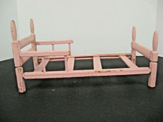 Vintage Ginny Doll Bed Pink Wood Wooden Doll Bed Furniture Marked Ginny
