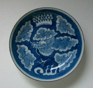 Antique Chinese Porcelain Small Dragon Plate Silver Rim Jade Yu Mark
