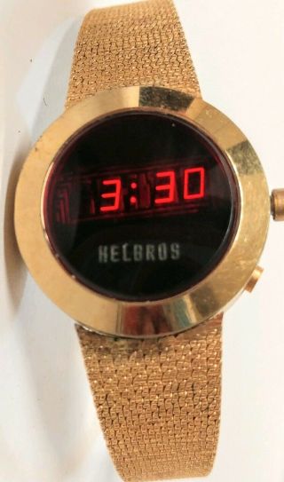 Rare Vintage Womens Helbros Led Digital Watch.  Runs.  Good Shape.