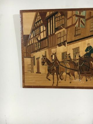Marquetry Plaque Of A Horse - Drawn Coach/Carriage 2