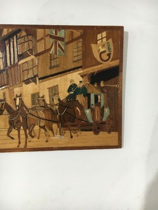 Marquetry Plaque Of A Horse - Drawn Coach/Carriage 3