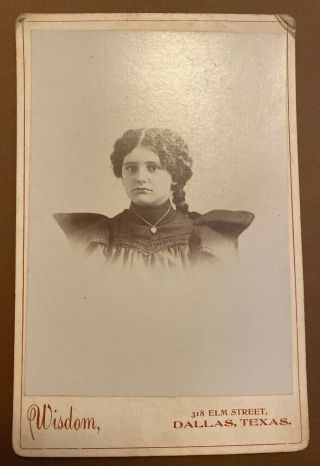 Antique Cabinet Photo Victorian Girl W Braids And Big Shoulder Black Dress