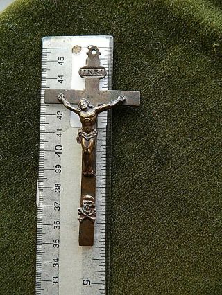 ☆antique Nun Monk Bronze Cross Memento Mori Skull Crossbones