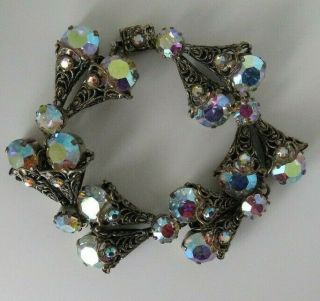 Antique Edwardian Filigree Bracelet & Earrings Set Czech Aurora Borealis Paste 2