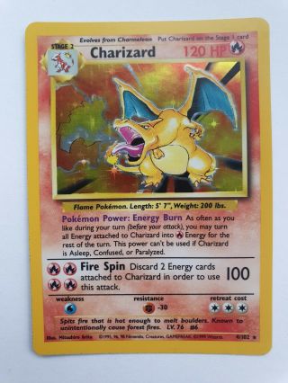 Pokemon Card - Charizard Holo Ultra Rare 1999 Print Base Edition 4/102 Near