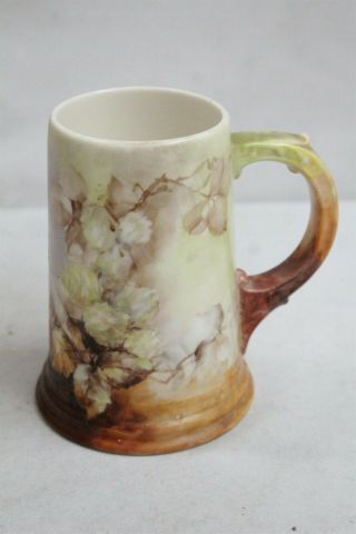 Antique Lenox American Belleek Flower Leaves Hand Painted Porcelain Stein Signed