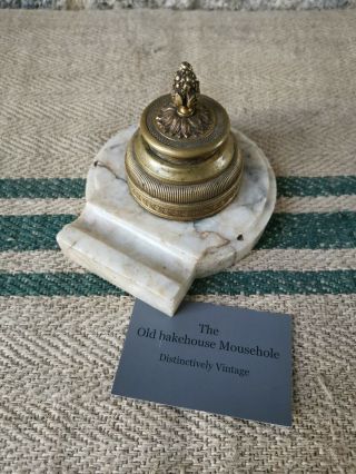 A French 19th Century Bronze And Marble Inkwell
