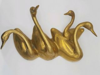 Swan Brass Wall Hanging Coat Hat Rack Swans Geese Rare Art Hollywood Regency