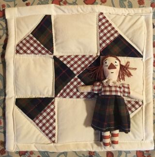 Cute Mini Primitive Raggedy Ann Doll & Quilt Handcrafted Primsical Prairie