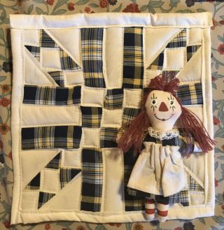 Mini Primitive Raggedy Ann Doll With Quilt Handcrafted By Primsical Prairie