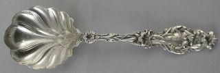 Whiting Lily Sterling Silver 6.  1 " Serving Shell Berry Spoon 1902