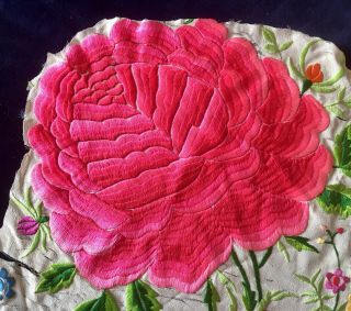 Antique 19thc Silk Piano Shawl Fragment Chinese Canton Export Embroidery 12 " X12 "