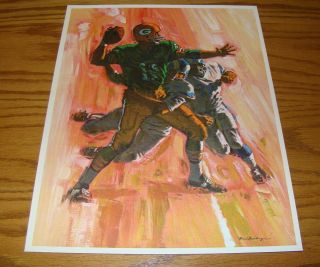 Rare 1966 Green Bay Packers In Action Print - Bart Starr " The Pass” Mobil Oil