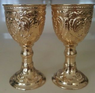 Set Of Two Gold Encrusted Silverplate Mini Goblets With Gold Center