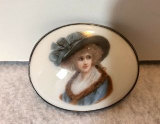 Antique Vintage Large Victorian Porcelain Ladies Portrait Brooch Pin Pendant