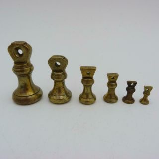 Set Of Six Antique Brass Weights 8oz To 1/4\oz