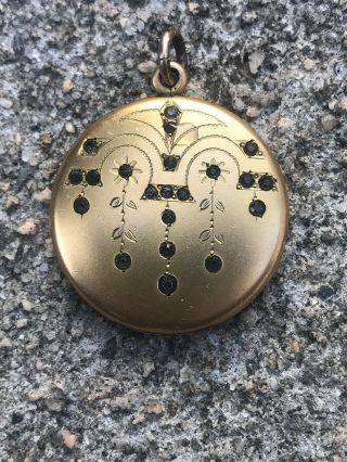 Antique Victorian Gold Filled Locket With Paste Stones Pendant