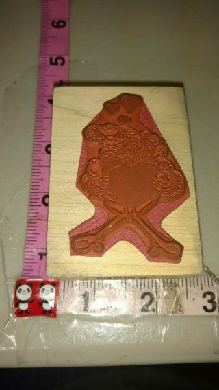 Infatuated,  ostrich holding heart,  mostly animals,  rare,  C21,  rubber stamp,  wood 2