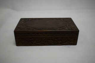 Very Old Ornate Carved Wooden Hinged Box (ms158)