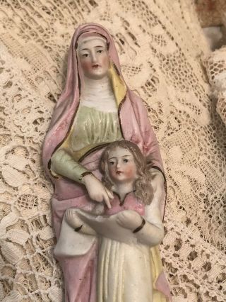 Antique Grafenthal DEP Bisque Porcelain Holy Water Font Pink Madonna & Child 3