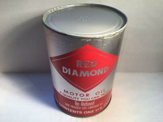 Vintage Red Diamond Oil Can Full Nos Quart Gas Rare Handy Shell Texaco