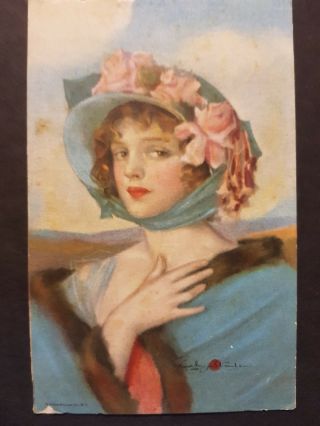Vintage Antique Usa Artist Signed Postcard Stanlaws 11 Lady With Hat Art 1910`s
