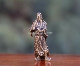 5 cm China Pure Copper Bronze Dragon Guangong Guan Gong Yu warrior Statue 3