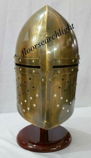 Armor Medieval Antique Finish Greek Sugarloaf Helmet Larp With Red Wooden Stand