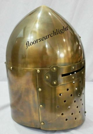 Armor Medieval Antique Finish Greek Sugarloaf Helmet Larp With RED WOODEN STAND 2