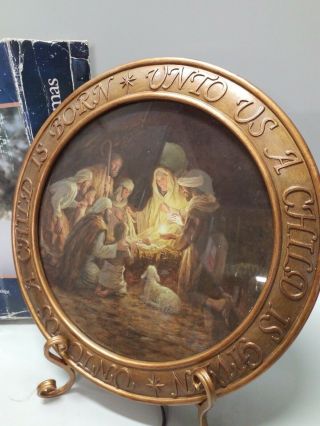 The Promise of Christmas by Robert Stanley Lighted Nativity Charger W/Stand RARE 2