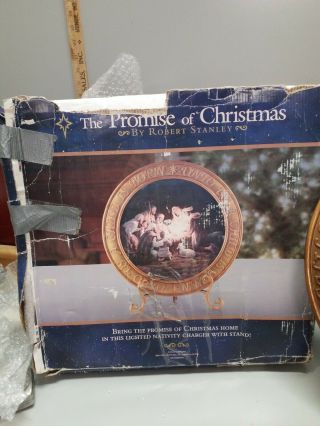 The Promise of Christmas by Robert Stanley Lighted Nativity Charger W/Stand RARE 3
