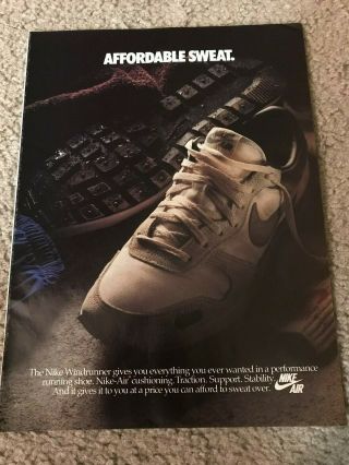 Vintage 1986 Nike Air Windrunner Running Shoes Poster Print Ad 1980s Rare