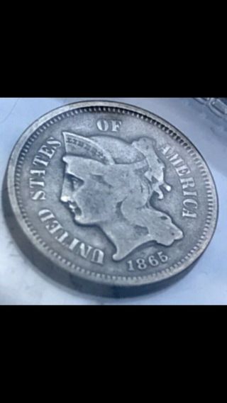 1865 Raw Three Cent Nickel,  Collectable Antique U.  S.  Civil War Coin
