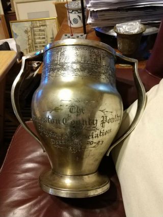 Large Rare Two Handle Trophy Cup " The Galveston County Poultry And.