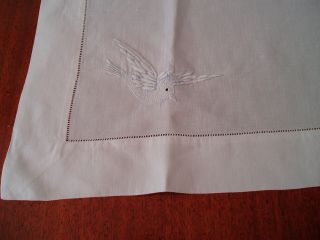 Vintage Linen White Table Cloth 29 " X 19 " Bird Design