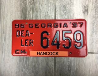 1996 1997 Georgia Dealer License Plate Tag Red Black Hancock Cm Orange Rare