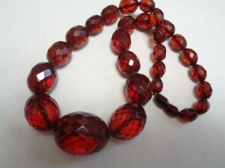 Antique Faceted Cut Oval Red Cherry Amber Bakelite Beaded Necklace Beaded Barrel