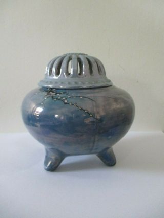 Antique/Vintage Japanese Lustre Ware Pomander Hand Painted Pot Pourri Bowl 3