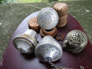 7 X Antique Vintage Miniature Teapot - Acorn - Tea Strainers / Infusers & Corks
