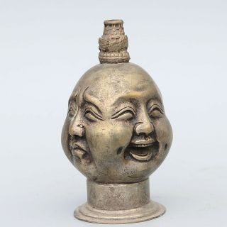 Collect China Tibet Silver Hand - Carved All Around Face Expression Snuff Bottles