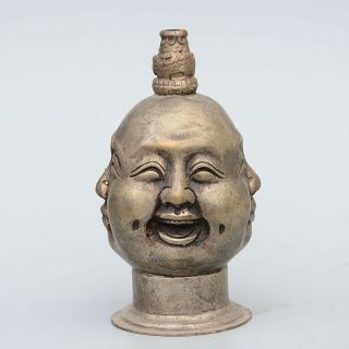 Collect China Tibet Silver Hand - Carved All Around Face Expression Snuff Bottles 2