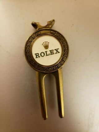 Rare Gold Tone Brass Rolex Divot Tool Golf Ball Marker Money Clip Pga Rare