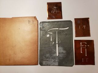 F T Rare Antique Copper And Tin Embroidery Monogram Stencil Set
