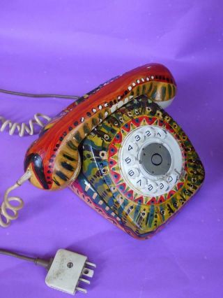 Vtg Telephone Rotary Dial Painted By Abstract Soto Artist Retro 1970 