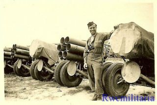 Rare Us Soldier W/ Captured German Nebelwerfer Rocket Launchers; 1945