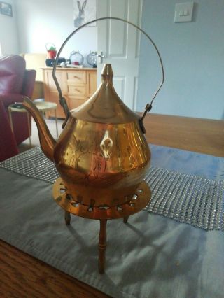 Ornamental Brass Tea Pot And Stand