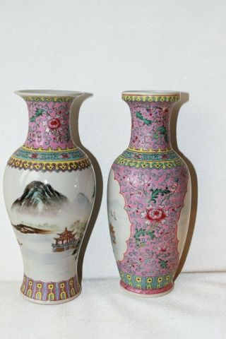 2 chinese vases republic famille rose verte porcelain pottery signed enameled 3