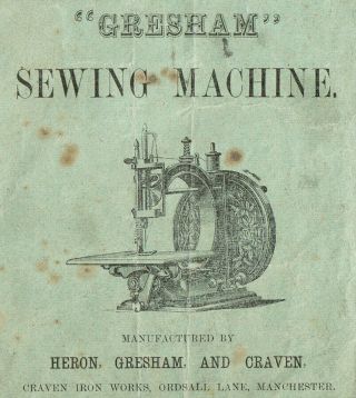 Antique Gresham Sewing Machine Instruction Booklet 1860s
