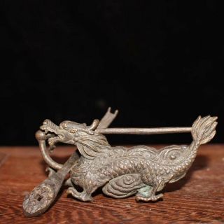 China Collectable Handwork Copper Carve Exorcism Dragon Ancient Door Lock Statue